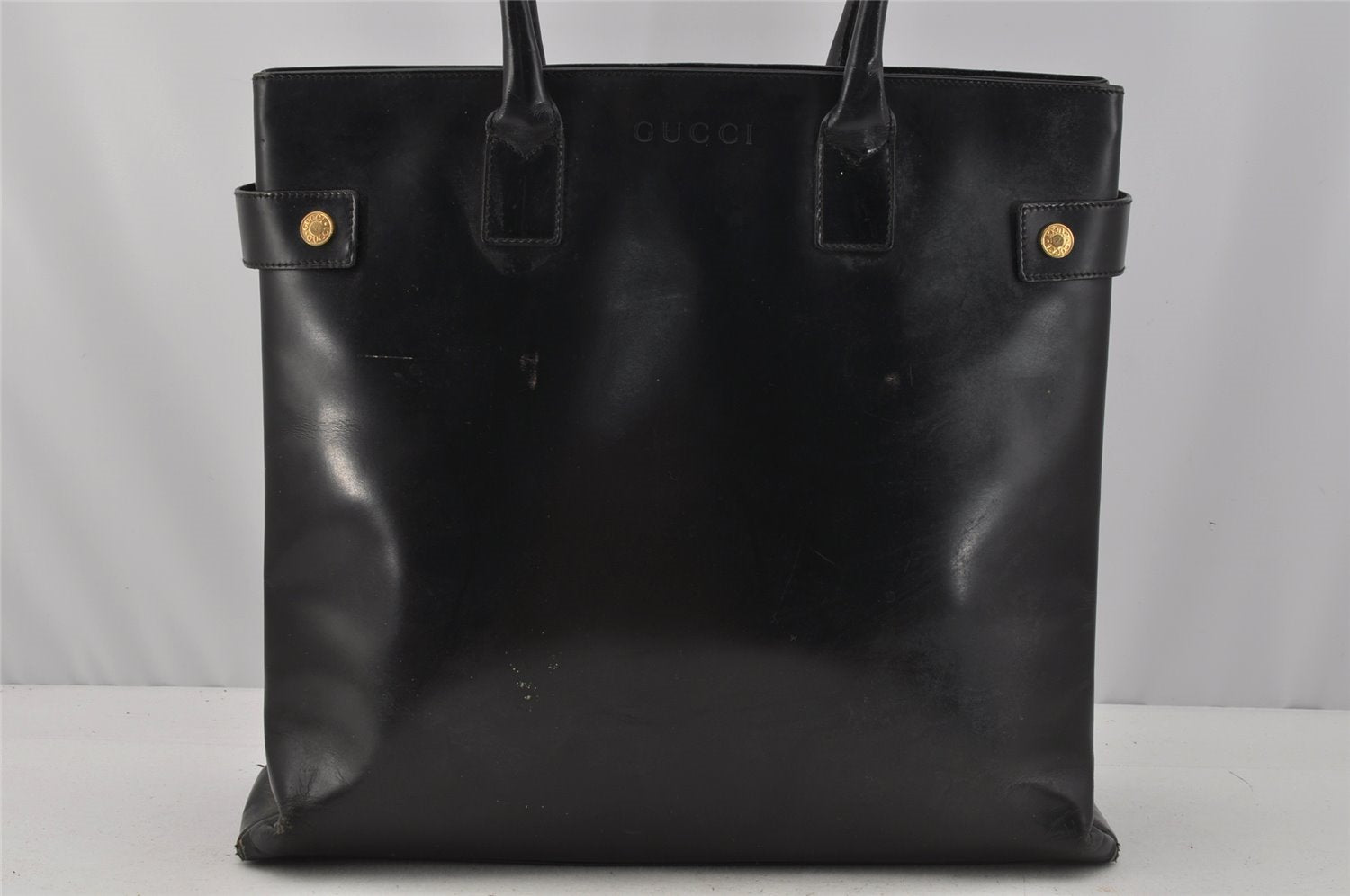 Authentic GUCCI Vintage Bamboo Shoulder Hand Bag Leather Black Junk 0893J