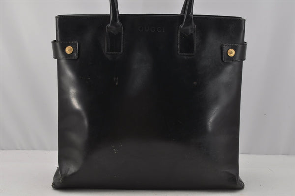 Authentic GUCCI Vintage Bamboo Shoulder Hand Bag Leather Black Junk 0893J