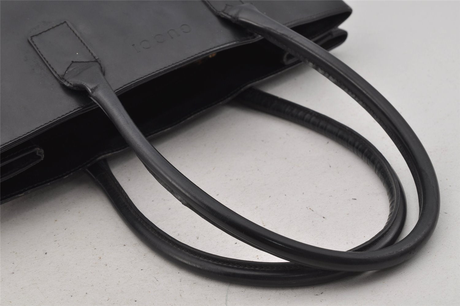 Authentic GUCCI Vintage Bamboo Shoulder Hand Bag Leather Black Junk 0893J