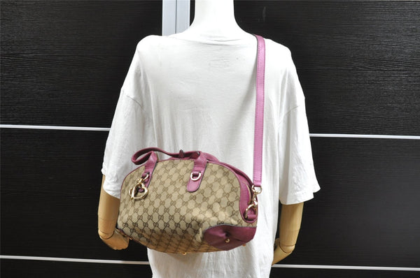 Authentic GUCCI Heart Bit 2Way Hand Bag GG Canvas Leather 269955 Brown 0895I