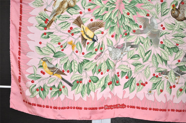 Authentic HERMES Carre 90 Scarf "Les Merises " Silk Pink 0895J