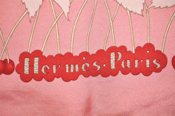 Authentic HERMES Carre 90 Scarf "Les Merises " Silk Pink 0895J