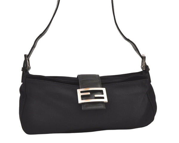 Authentic FENDI Vintage Shoulder Bag Purse Jersey Leather Black 0895K