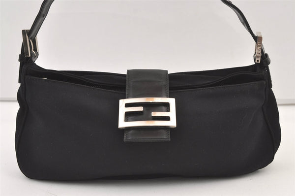 Authentic FENDI Vintage Shoulder Bag Purse Jersey Leather Black 0895K