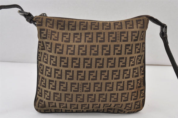 Authentic FENDI Zucchino Shoulder Cross Body Bag Canvas Leather Brown 0896K