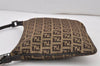 Authentic FENDI Zucchino Shoulder Cross Body Bag Canvas Leather Brown 0896K