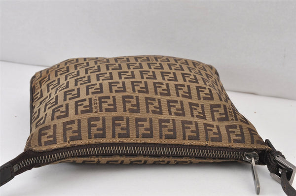 Authentic FENDI Zucchino Shoulder Cross Body Bag Canvas Leather Brown 0896K