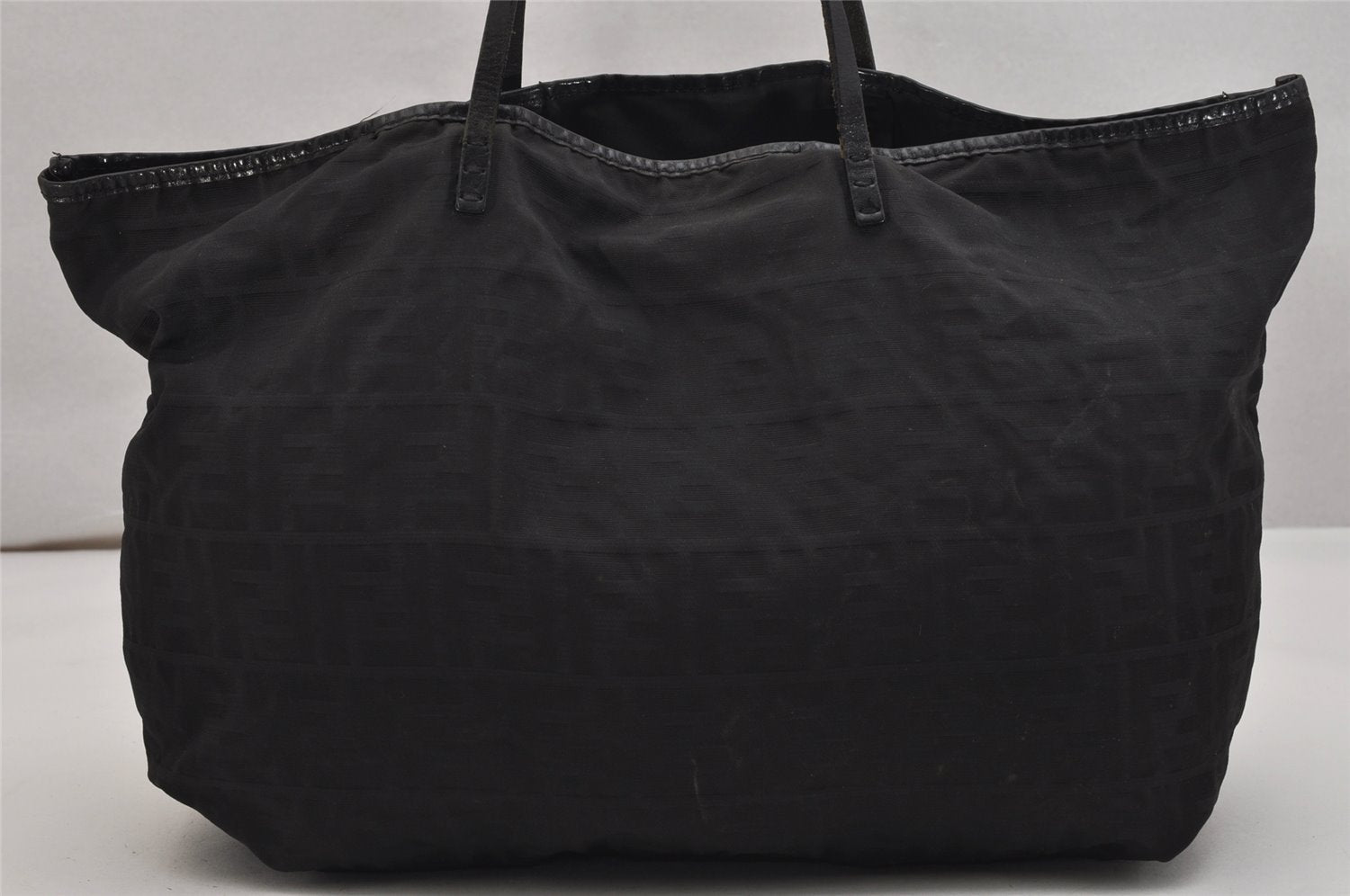 Authentic FENDI Vintage Zucca Shoulder Tote Bag Nylon Leather Black 0897K