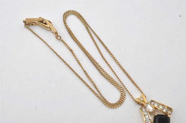 Authentic NINA RICCI Vintage Gold Tone Rhinestone Chain Pendant Necklace 0898J