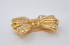 Authentic NINA RICCI Vintage Rhinestone Ribbon Brooch Accessory Gold 0899J