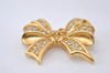 Authentic NINA RICCI Vintage Rhinestone Ribbon Brooch Accessory Gold 0899J