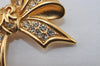 Authentic NINA RICCI Vintage Rhinestone Ribbon Brooch Accessory Gold 0899J