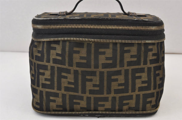 Authentic FENDI Zucca Folding Vanity Bag Pouch Purse Nylon Leather Brown 0899K