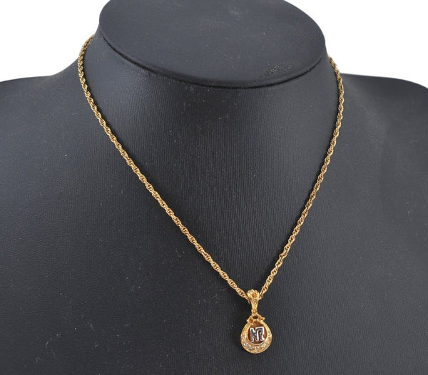 Authentic NINA RICCI Vintage Gold Tone Rhinestone Chain Pendant Necklace 0900J