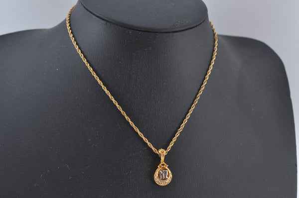 Authentic NINA RICCI Vintage Gold Tone Rhinestone Chain Pendant Necklace 0900J