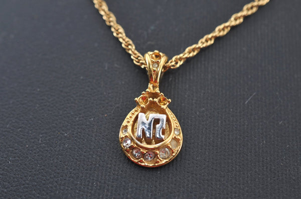 Authentic NINA RICCI Vintage Gold Tone Rhinestone Chain Pendant Necklace 0900J
