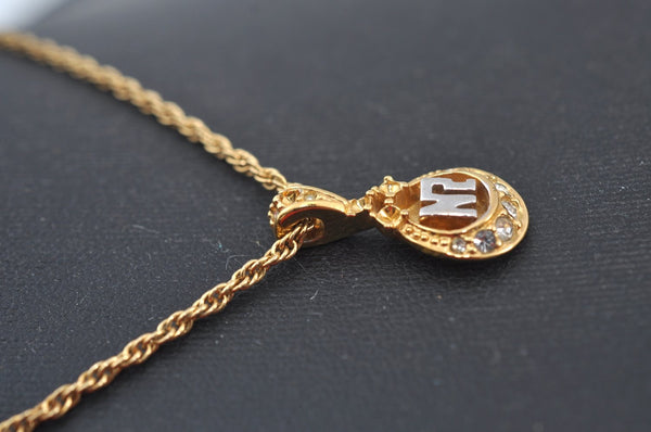Authentic NINA RICCI Vintage Gold Tone Rhinestone Chain Pendant Necklace 0900J
