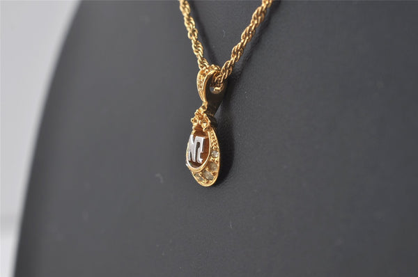 Authentic NINA RICCI Vintage Gold Tone Rhinestone Chain Pendant Necklace 0900J