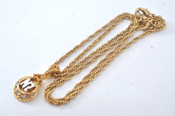 Authentic NINA RICCI Vintage Gold Tone Rhinestone Chain Pendant Necklace 0900J