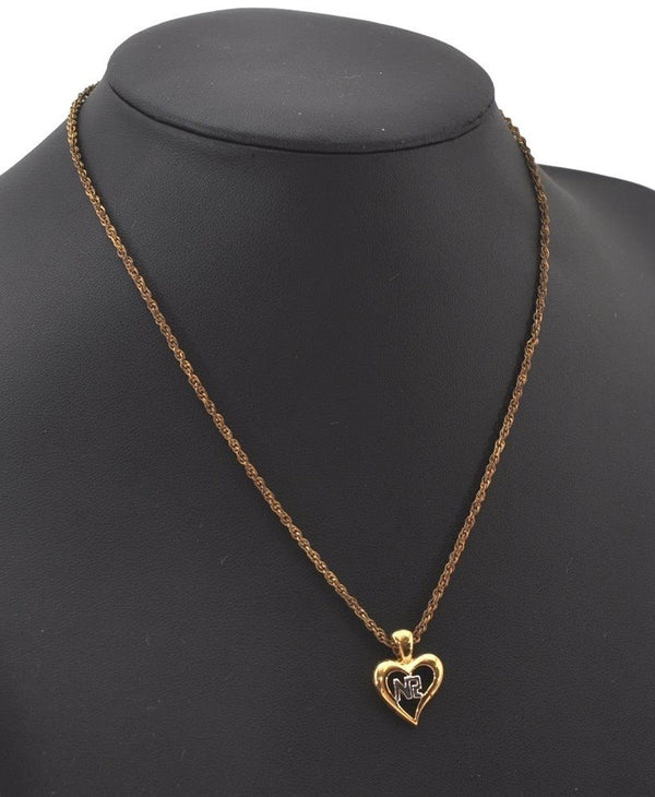 Authentic NINA RICCI Vintage Gold Tone Heart Motif Chain Pendant Necklace 0901J