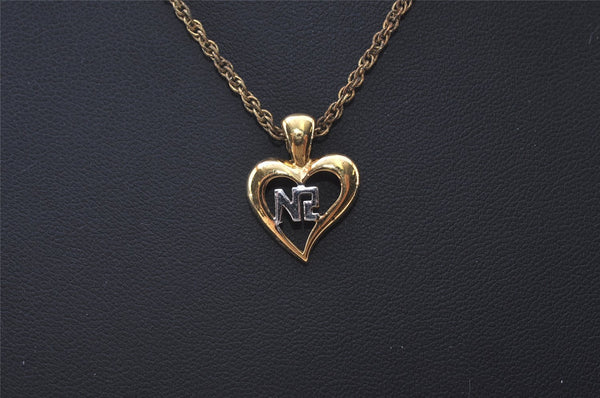 Authentic NINA RICCI Vintage Gold Tone Heart Motif Chain Pendant Necklace 0901J