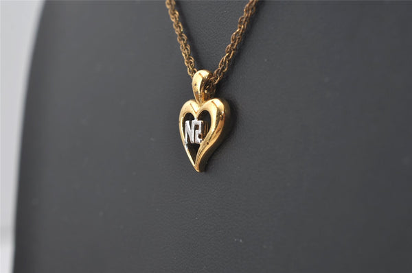 Authentic NINA RICCI Vintage Gold Tone Heart Motif Chain Pendant Necklace 0901J