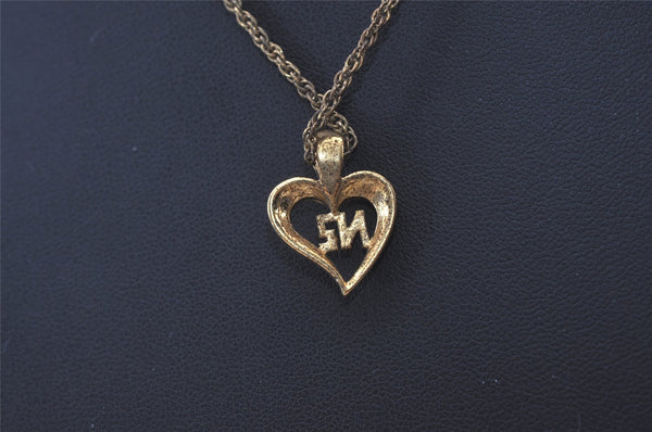 Authentic NINA RICCI Vintage Gold Tone Heart Motif Chain Pendant Necklace 0901J