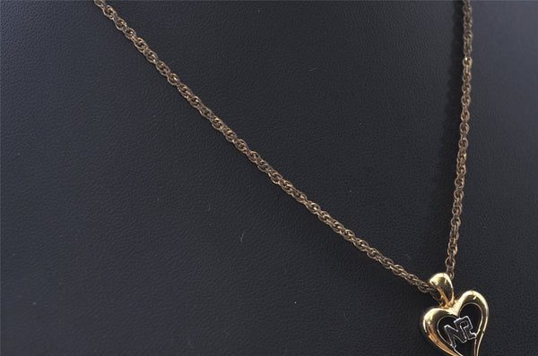 Authentic NINA RICCI Vintage Gold Tone Heart Motif Chain Pendant Necklace 0901J