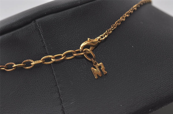 Authentic NINA RICCI Vintage Gold Tone Heart Motif Chain Pendant Necklace 0901J