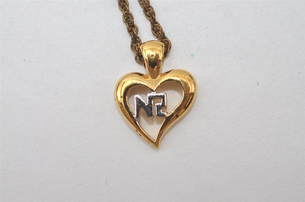 Authentic NINA RICCI Vintage Gold Tone Heart Motif Chain Pendant Necklace 0901J