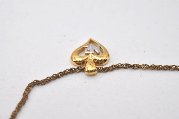 Authentic NINA RICCI Vintage Gold Tone Heart Motif Chain Pendant Necklace 0901J