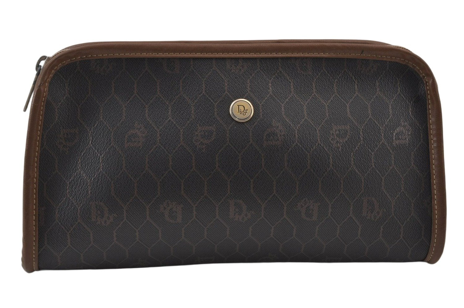 Authentic Christian Dior Honeycomb Clutch Hand Bag PVC Leather Black CD 0901K