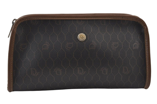 Authentic Christian Dior Honeycomb Clutch Hand Bag PVC Leather Black CD 0901K