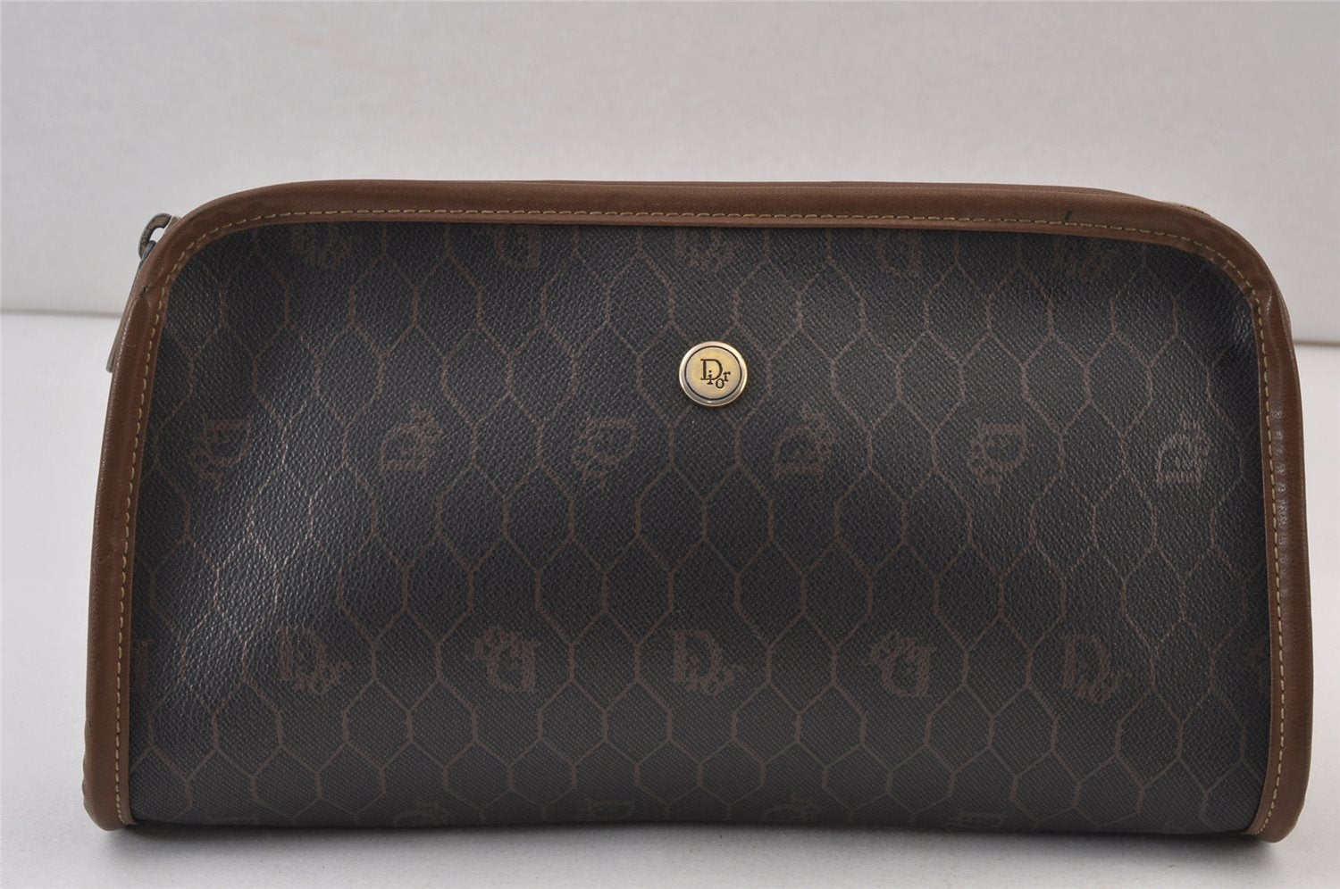 Authentic Christian Dior Honeycomb Clutch Hand Bag PVC Leather Black CD 0901K