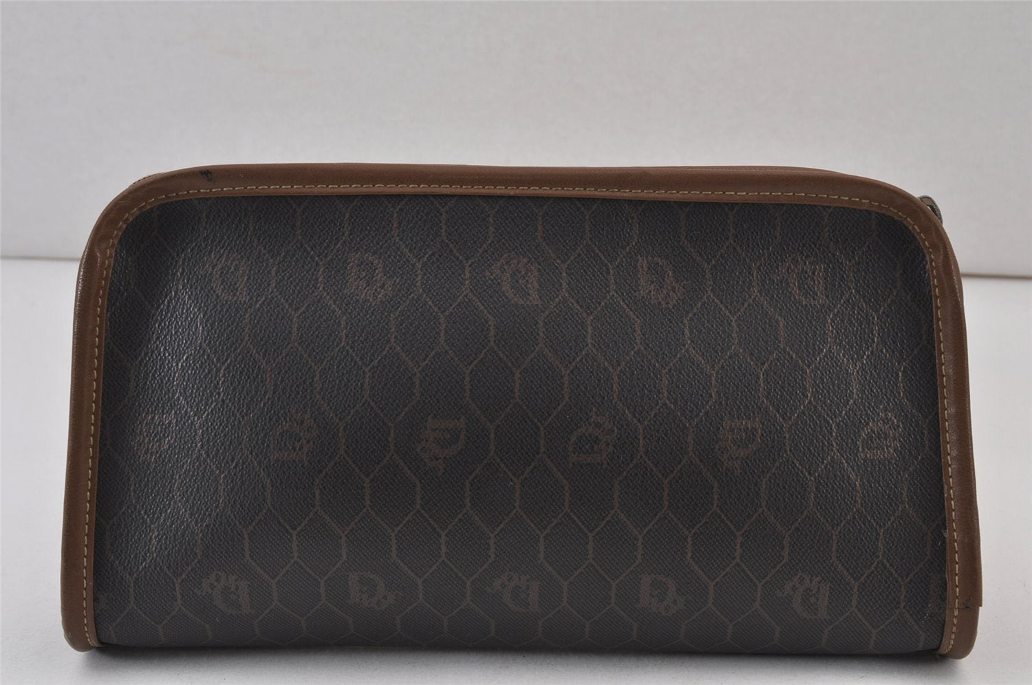 Authentic Christian Dior Honeycomb Clutch Hand Bag PVC Leather Black CD 0901K