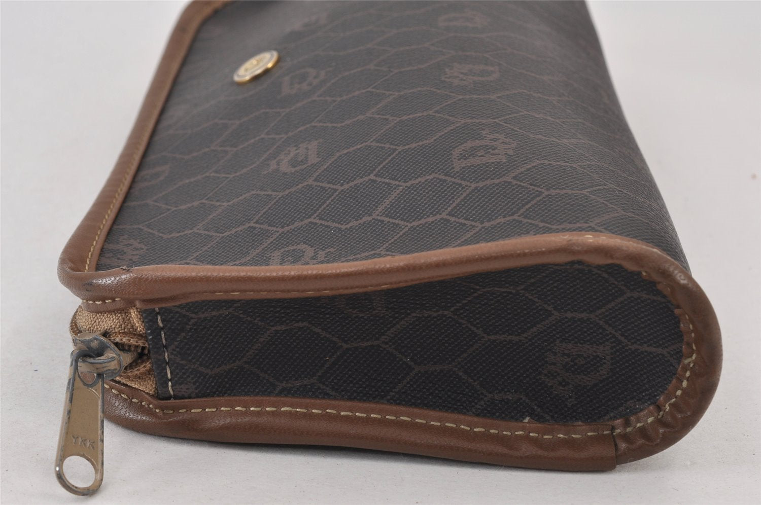 Authentic Christian Dior Honeycomb Clutch Hand Bag PVC Leather Black CD 0901K