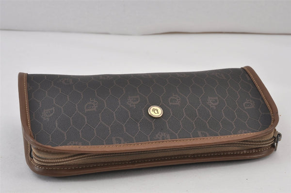 Authentic Christian Dior Honeycomb Clutch Hand Bag PVC Leather Black CD 0901K