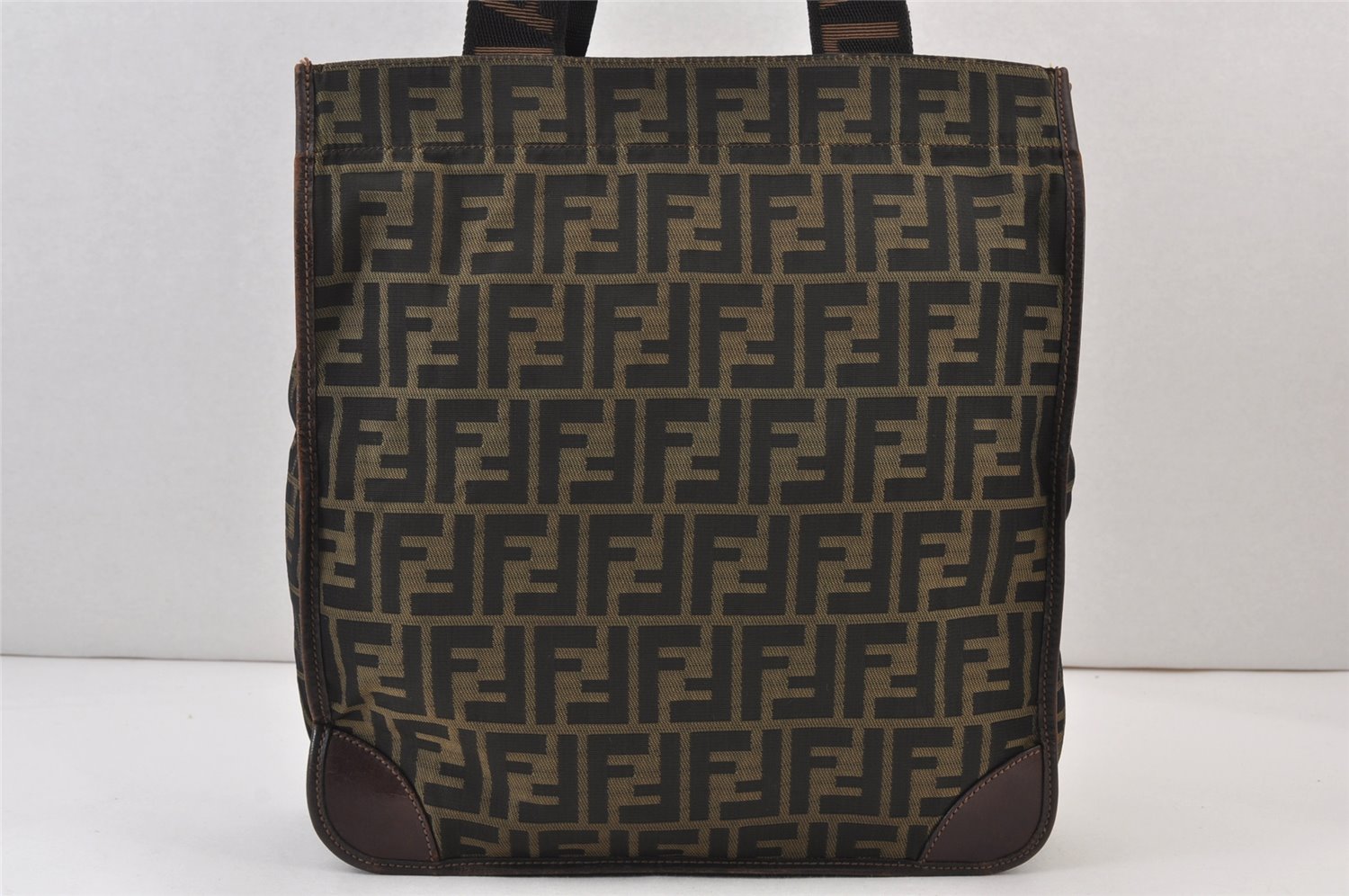 Authentic FENDI Vintage Zucca Folding Hand Tote Bag Nylon Leather Brown 0902K