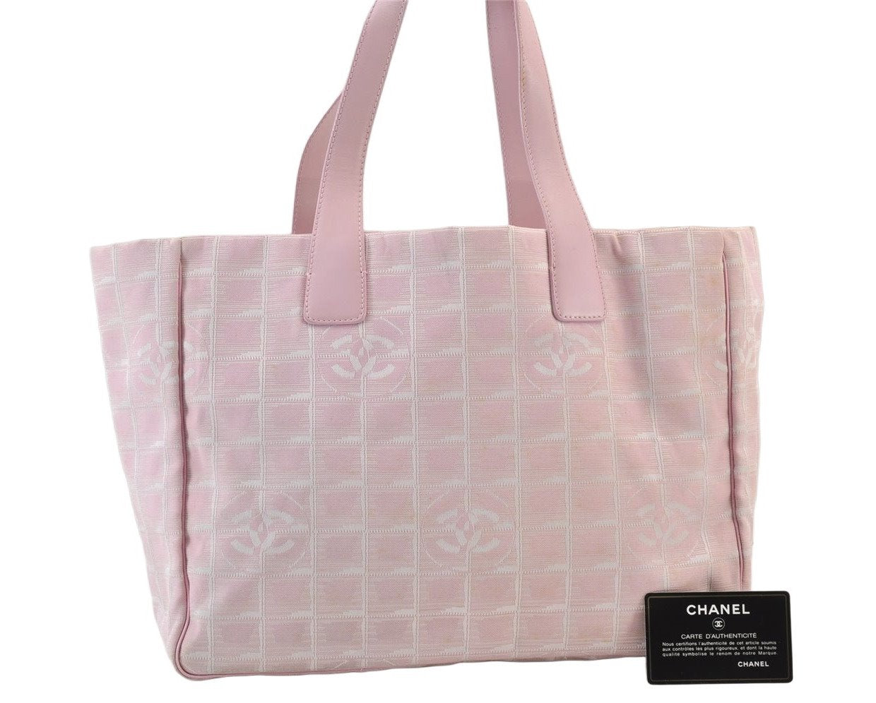 Authentic CHANEL New Travel Line Shoulder Tote Bag Nylon Leather Pink 0903K