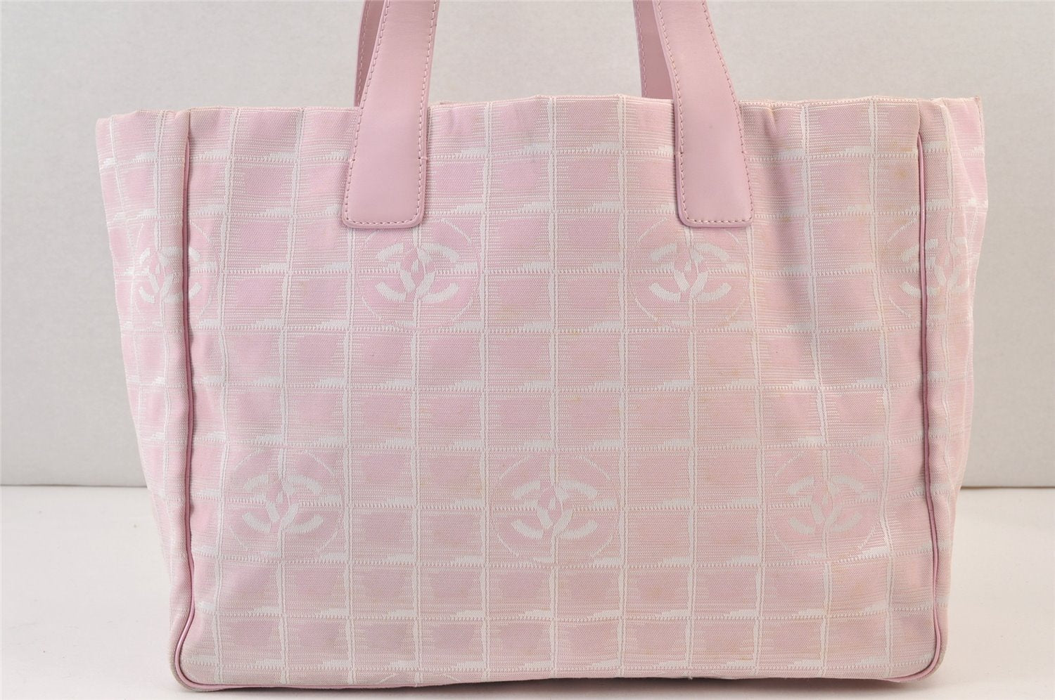 Authentic CHANEL New Travel Line Shoulder Tote Bag Nylon Leather Pink 0903K