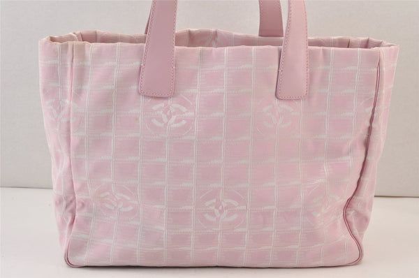 Authentic CHANEL New Travel Line Shoulder Tote Bag Nylon Leather Pink 0903K