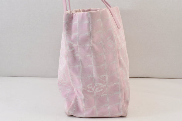 Authentic CHANEL New Travel Line Shoulder Tote Bag Nylon Leather Pink 0903K