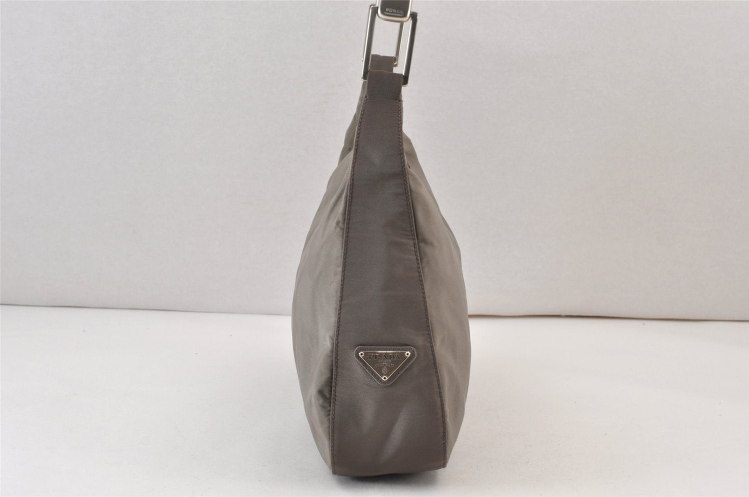 Authentic PRADA Nylon Plastic Shoulder Hand Bag Purse Gray Khaki 0904K