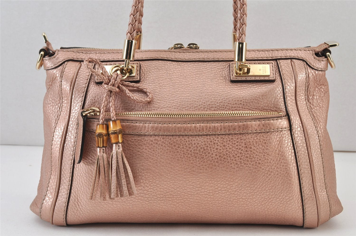 Authentic GUCCI Bamboo Bella Tassel 2Way Hand Bag Leather 282300 Pink 0905K