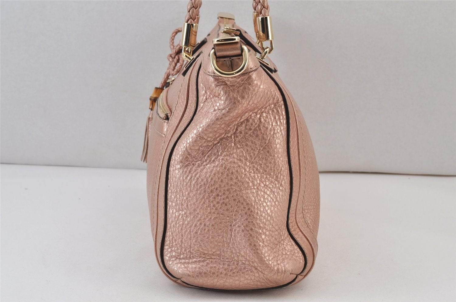 Authentic GUCCI Bamboo Bella Tassel 2Way Hand Bag Leather 282300 Pink 0905K