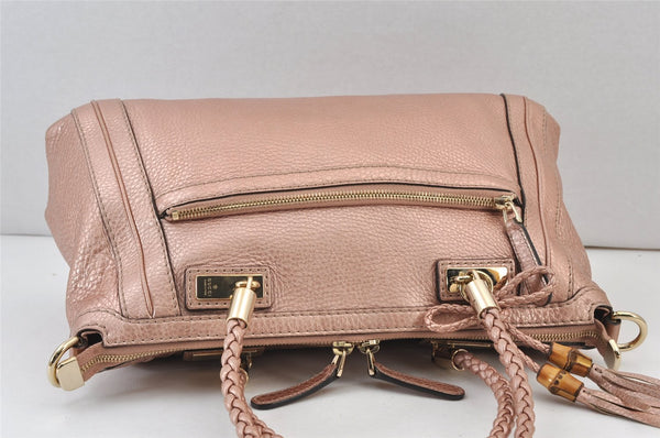 Authentic GUCCI Bamboo Bella Tassel 2Way Hand Bag Leather 282300 Pink 0905K