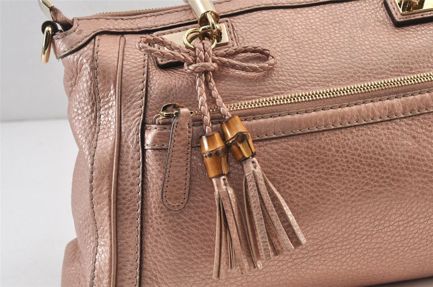 Authentic GUCCI Bamboo Bella Tassel 2Way Hand Bag Leather 282300 Pink 0905K