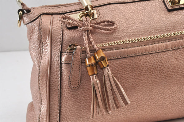Authentic GUCCI Bamboo Bella Tassel 2Way Hand Bag Leather 282300 Pink 0905K