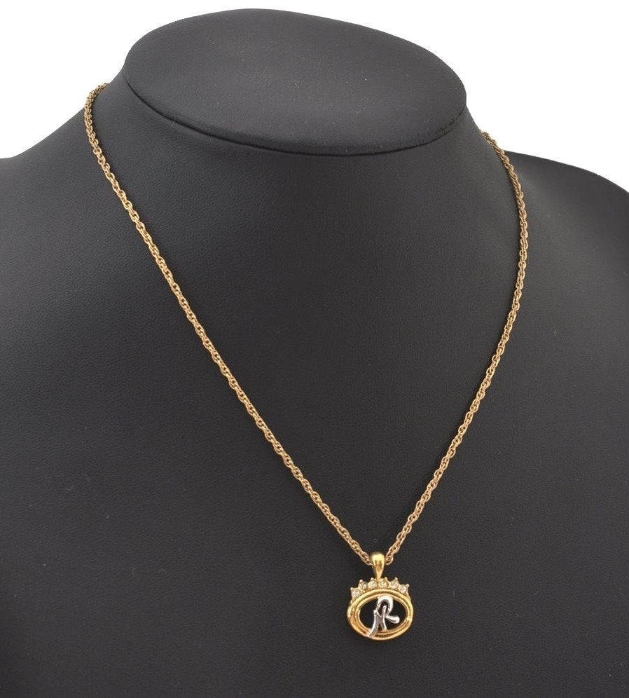 Authentic NINA RICCI Vintage Gold Tone Rhinestone Chain Pendant Necklace 0906J