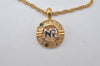 Authentic NINA RICCI Vintage Gold Tone Rhinestone Chain Pendant Necklace 0907J